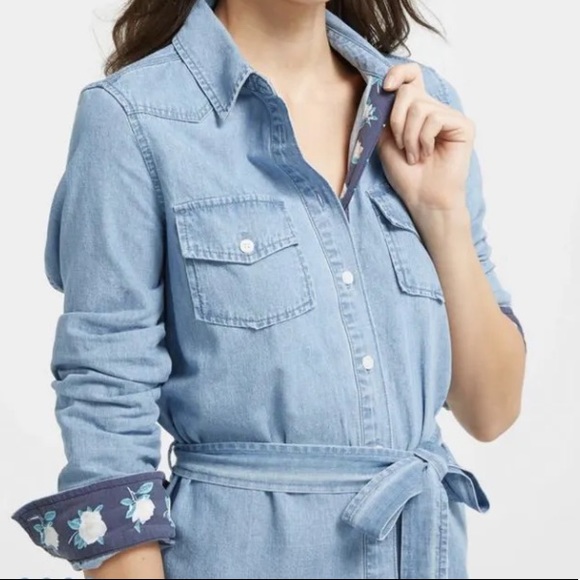 Draper James Chambray Denim Shirt Dress Sz 4 - Picture 3 of 16